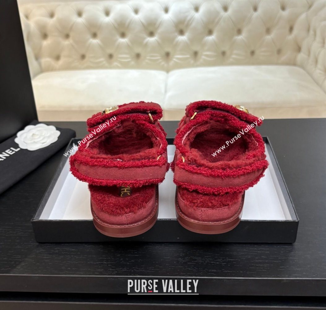 Chanel Coco Neige Suede and Wool Flat Strap Sandals Red 2025 CH110312 (MD-251103111)