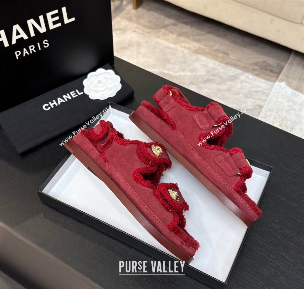 Chanel Coco Neige Suede and Wool Flat Strap Sandals Red 2025 CH110312 (MD-251103111)