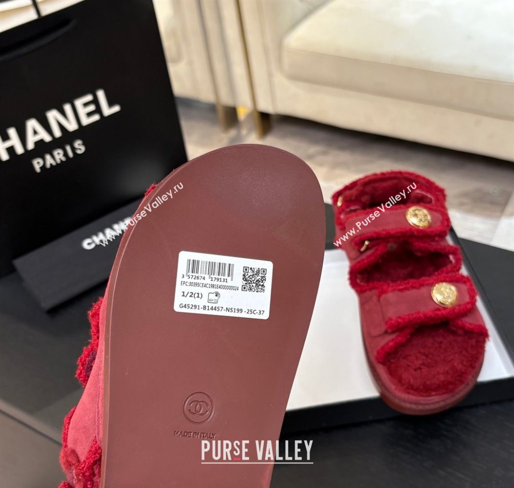 Chanel Coco Neige Suede and Wool Flat Strap Sandals Red 2025 CH110312 (MD-251103111)