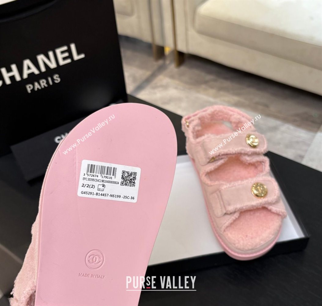 Chanel Coco Neige Suede and Wool Flat Strap Sandals Pink 2025 CH110312 (MD-251103112)