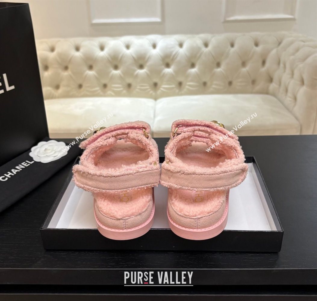 Chanel Coco Neige Suede and Wool Flat Strap Sandals Pink 2025 CH110312 (MD-251103112)