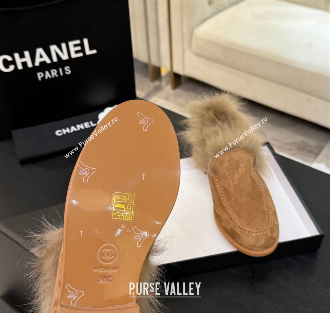 Chanel Suede Shearling Loafers Brown 2025 G46534 (MD-251104060)