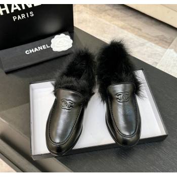 Chanel Shiny Crumpled Lambskin Shearling Loafers All Black 2025 G46534 (MD-251104061)