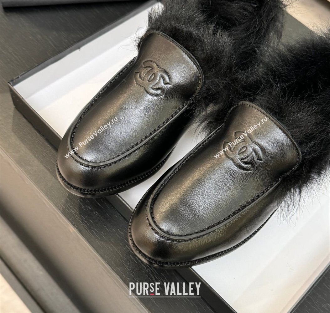 Chanel Shiny Crumpled Lambskin Shearling Loafers All Black 2025 G46534 (MD-251104061)