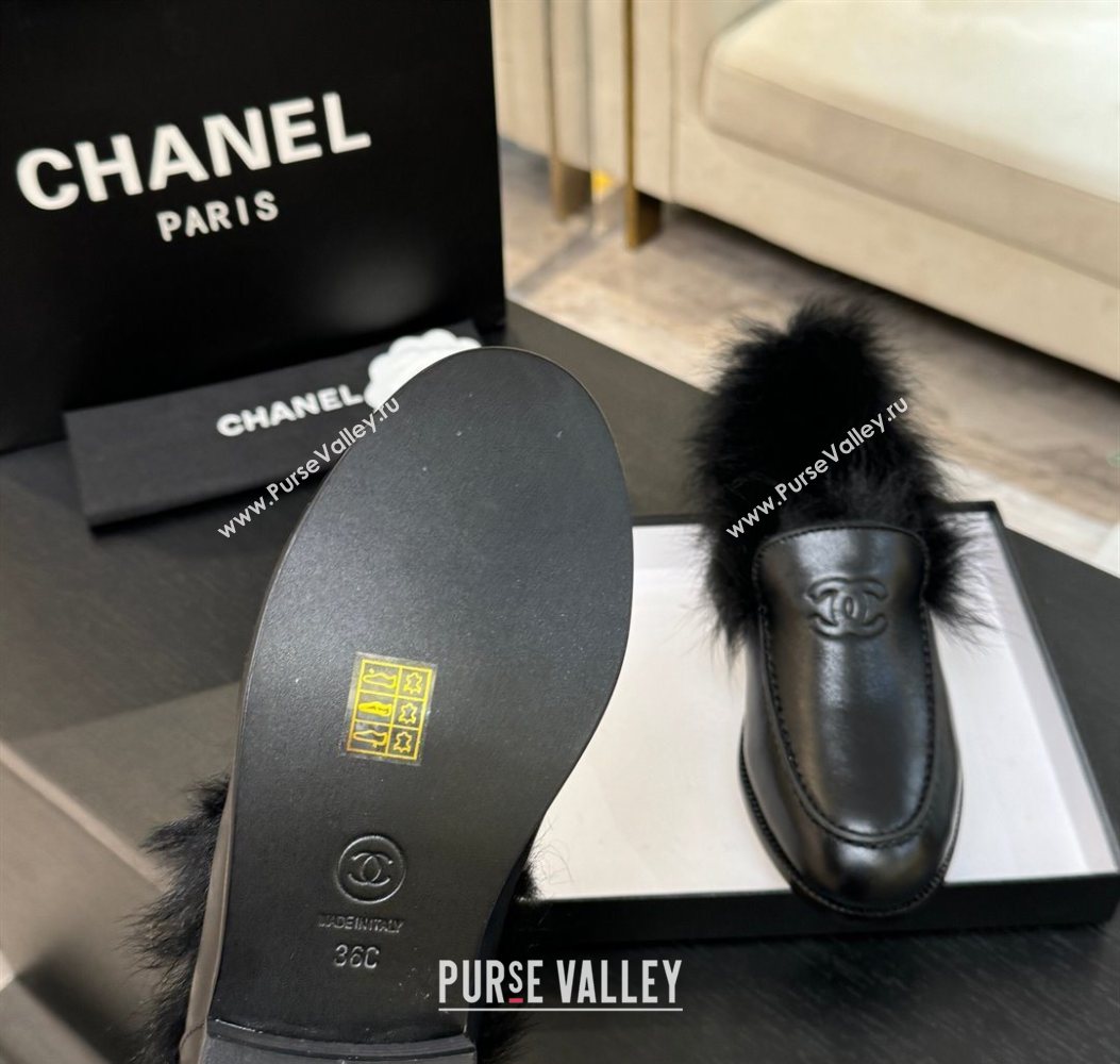 Chanel Shiny Crumpled Lambskin Shearling Loafers All Black 2025 G46534 (MD-251104061)
