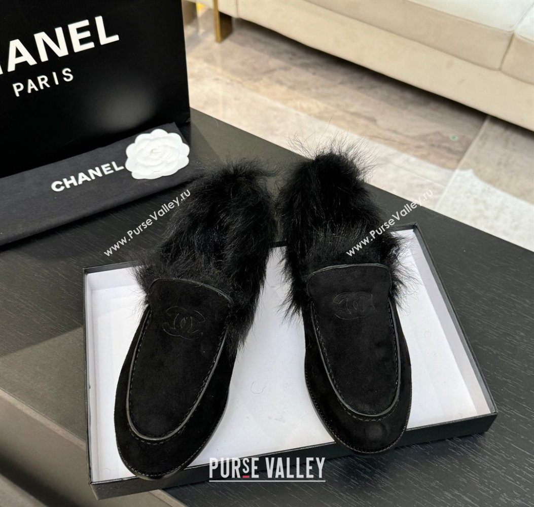 Chanel Suede Shearling Loafers Black 2025 G46534 (MD-251104062)
