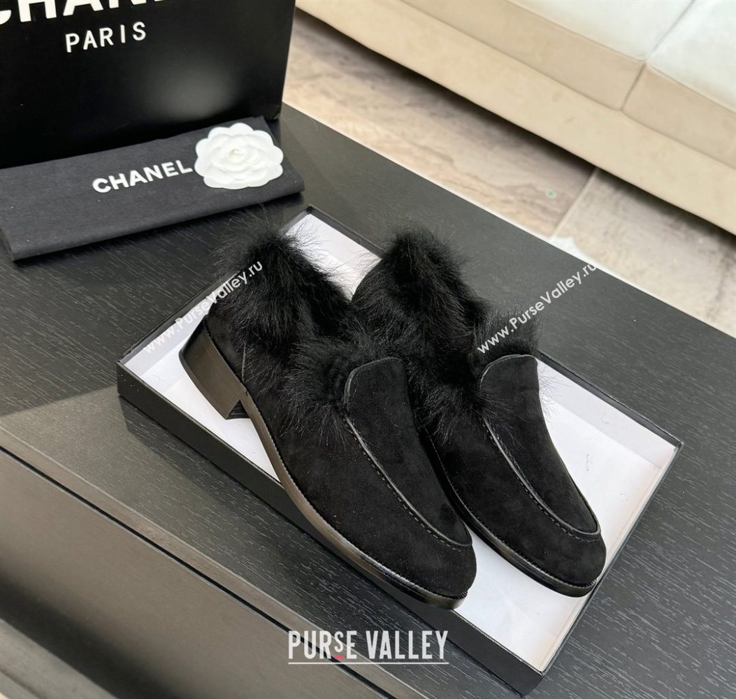Chanel Suede Shearling Loafers Black 2025 G46534 (MD-251104062)