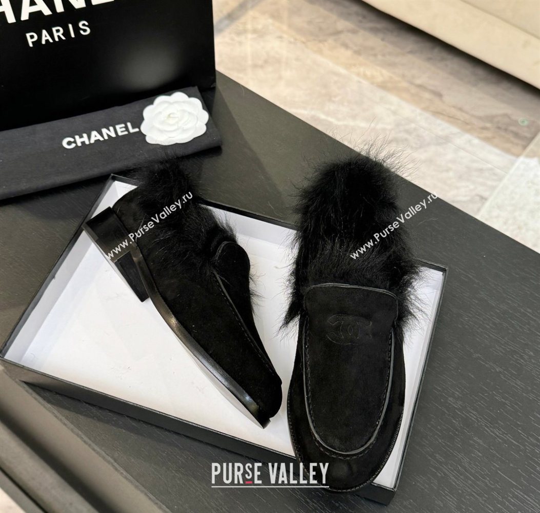 Chanel Suede Shearling Loafers Black 2025 G46534 (MD-251104062)