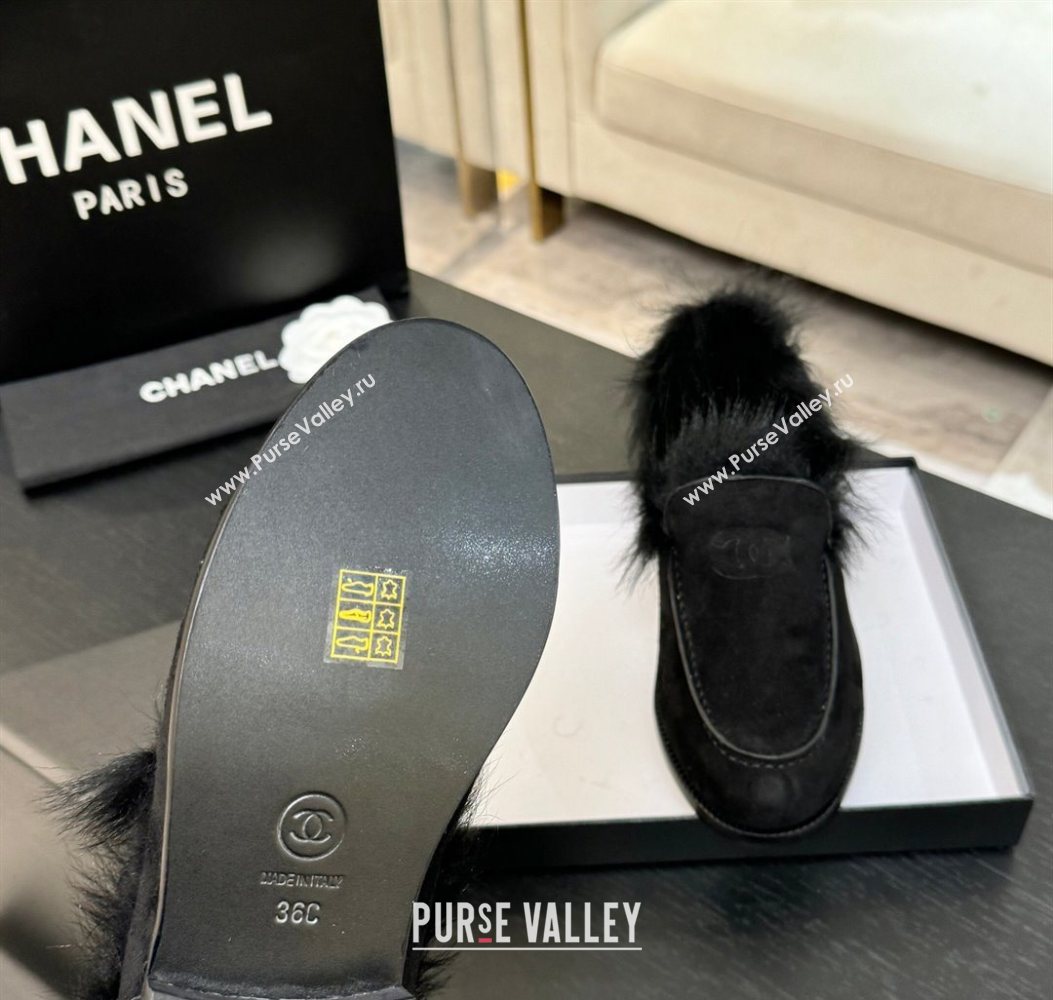 Chanel Suede Shearling Loafers Black 2025 G46534 (MD-251104062)