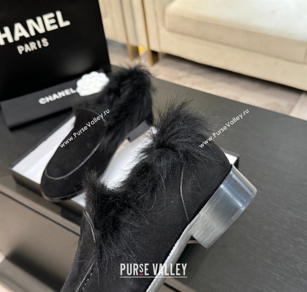 Chanel Suede Shearling Loafers Black 2025 G46534 (MD-251104062)