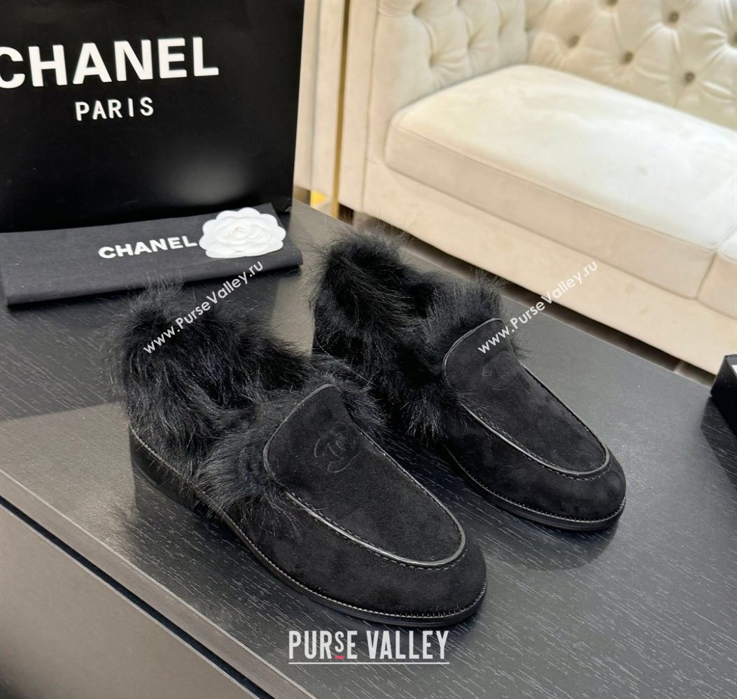 Chanel Suede Shearling Loafers Black 2025 G46534 (MD-251104062)