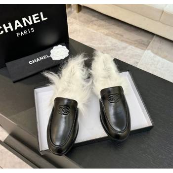 Chanel Shiny Crumpled Lambskin Shearling Loafers Black/White 2025 G46534 (MD-251104063)