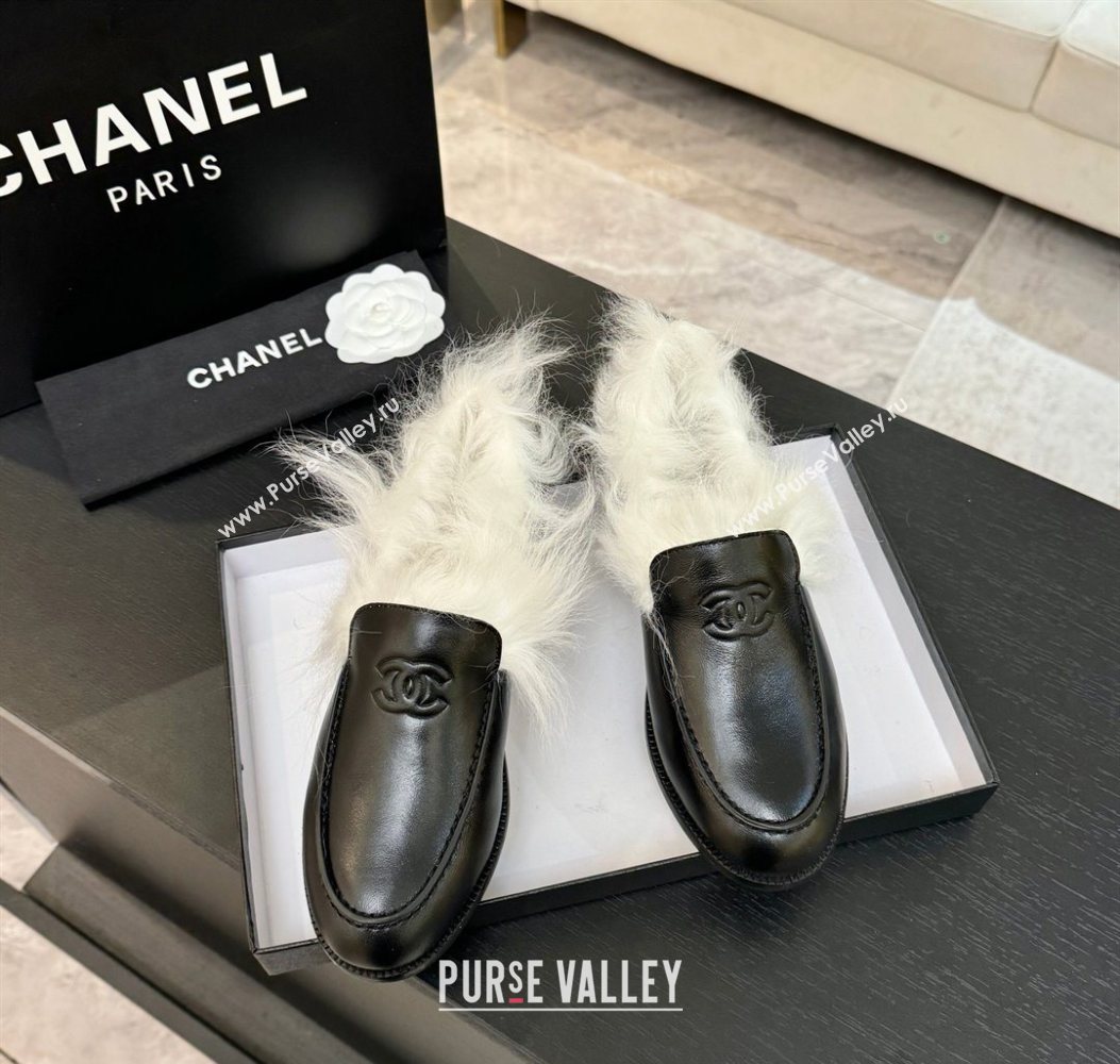 Chanel Shiny Crumpled Lambskin Shearling Loafers Black/White 2025 G46534 (MD-251104063)