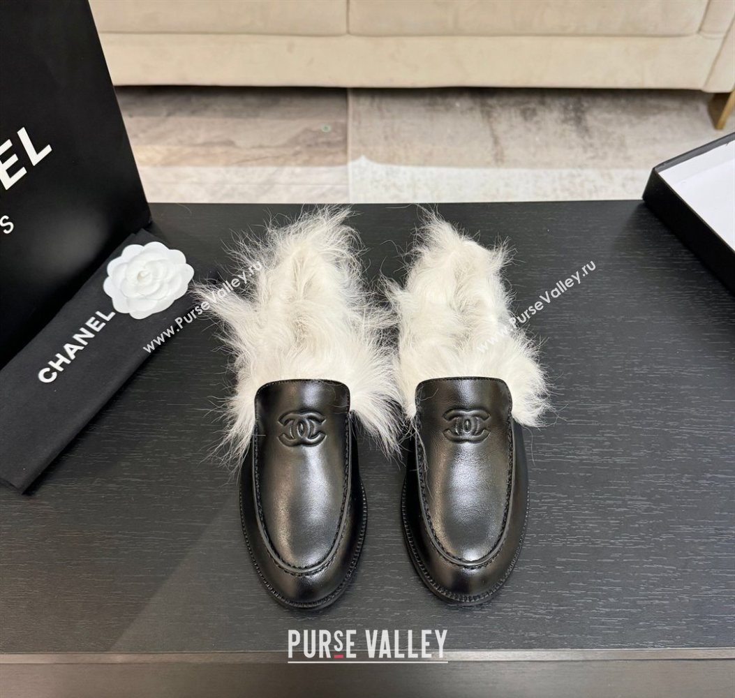 Chanel Shiny Crumpled Lambskin Shearling Loafers Black/White 2025 G46534 (MD-251104063)