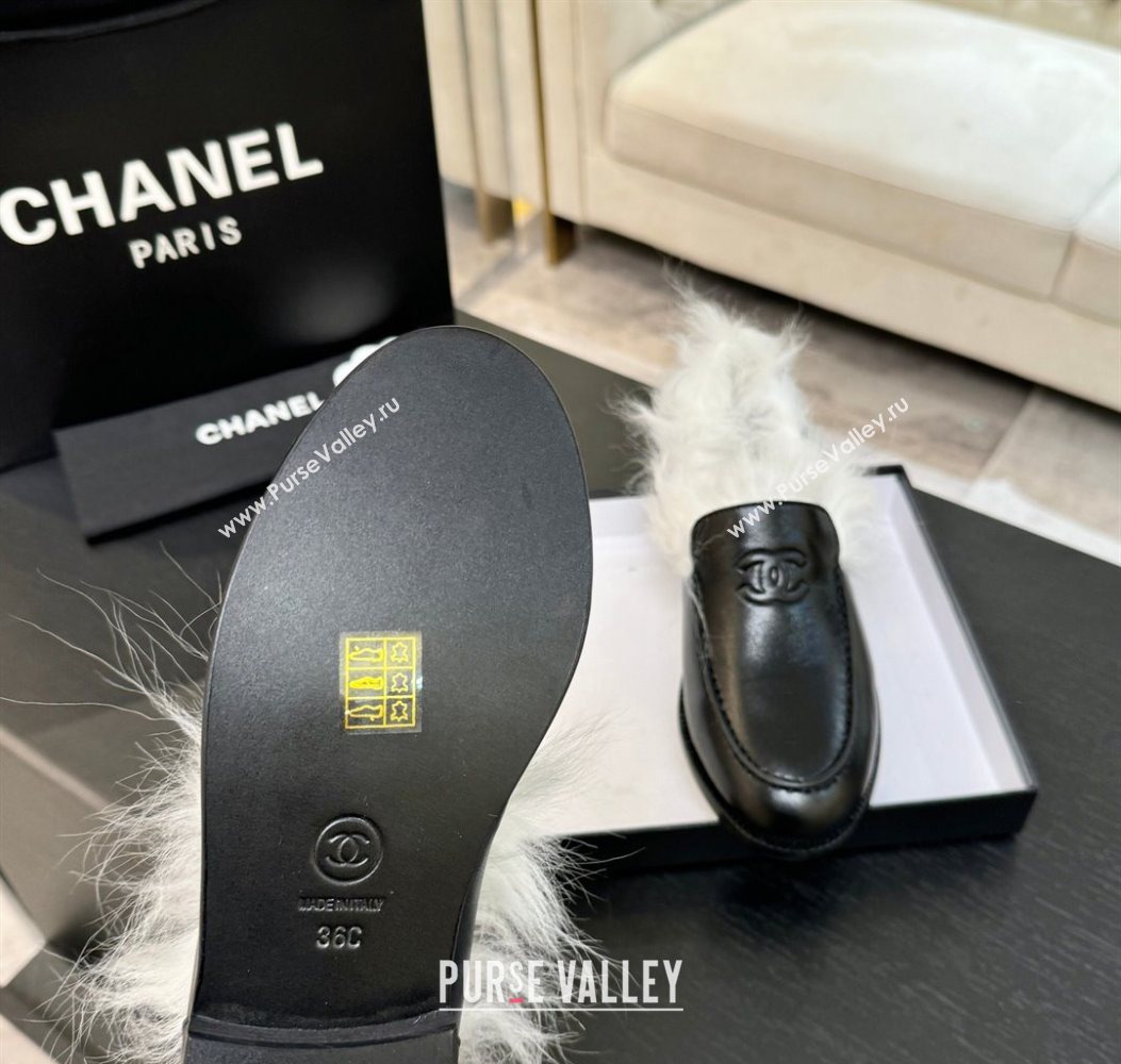 Chanel Shiny Crumpled Lambskin Shearling Loafers Black/White 2025 G46534 (MD-251104063)