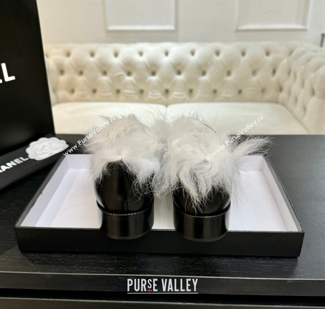 Chanel Shiny Crumpled Lambskin Shearling Loafers Black/White 2025 G46534 (MD-251104063)