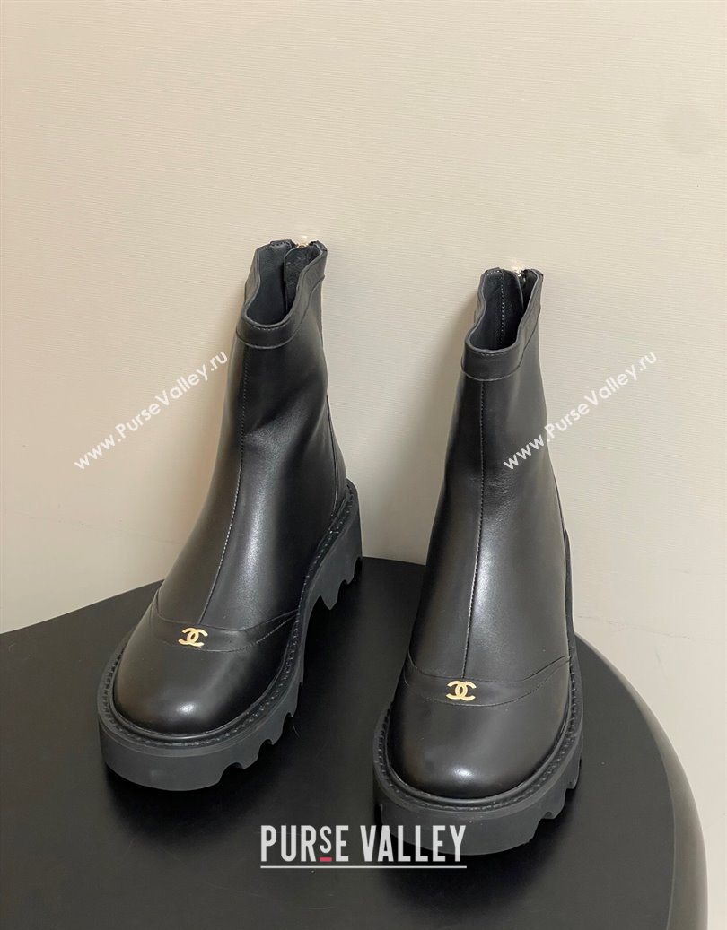 Chanel Calfskin Leather Platform Ankle Boots Black 2025 CH110404 (MD-251104066)