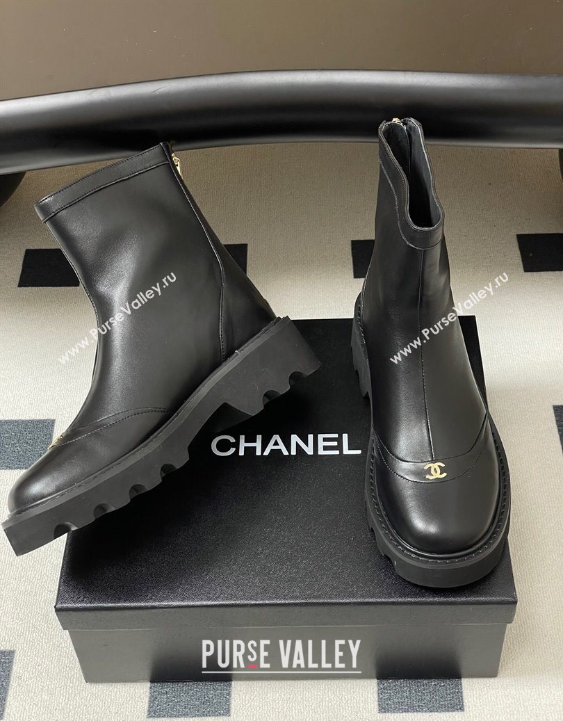 Chanel Calfskin Leather Platform Ankle Boots Black 2025 CH110404 (MD-251104066)