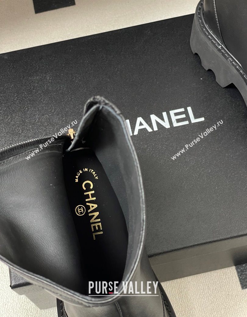 Chanel Calfskin Leather Platform Ankle Boots Black 2025 CH110404 (MD-251104066)