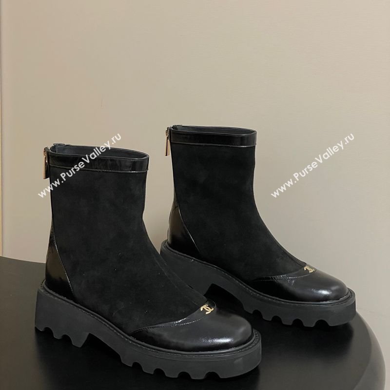 Chanel Suede and Shiny Calfskin Platform Ankle Boots Black 2025 CH110404 (MD-251104067)