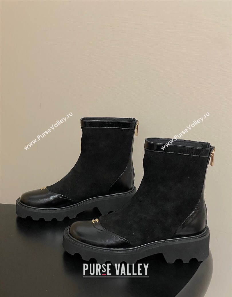Chanel Suede and Shiny Calfskin Platform Ankle Boots Black 2025 CH110404 (MD-251104067)