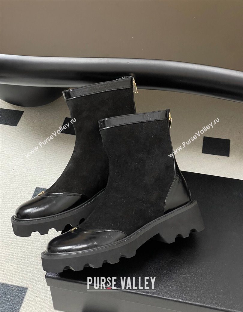 Chanel Suede and Shiny Calfskin Platform Ankle Boots Black 2025 CH110404 (MD-251104067)