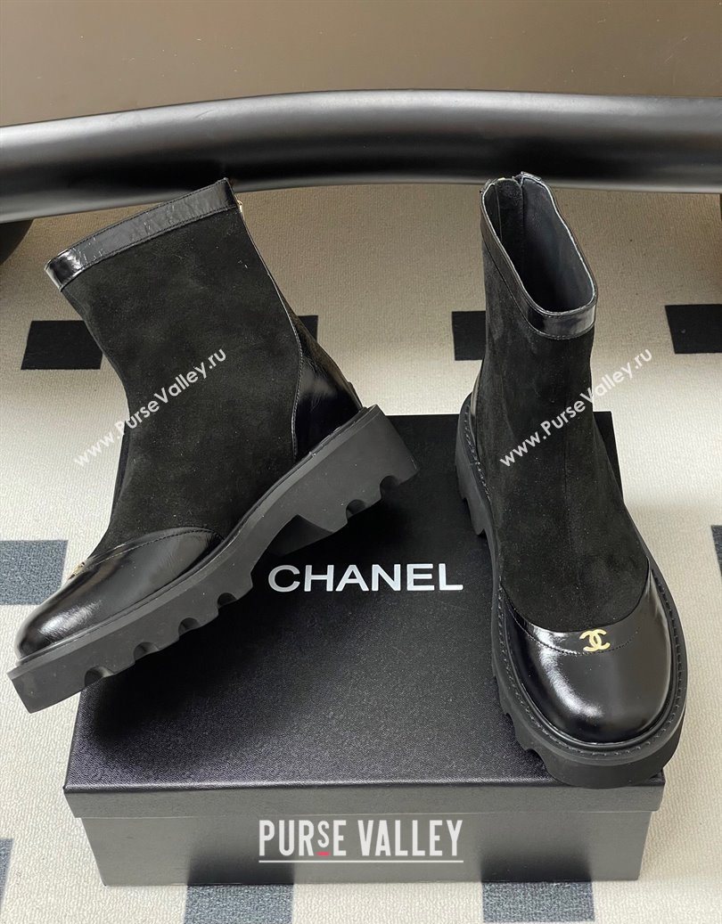 Chanel Suede and Shiny Calfskin Platform Ankle Boots Black 2025 CH110404 (MD-251104067)