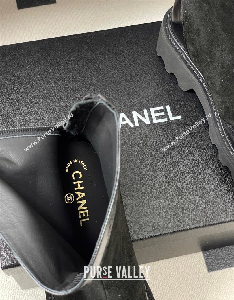 Chanel Suede and Shiny Calfskin Platform Ankle Boots Black 2025 CH110404 (MD-251104067)