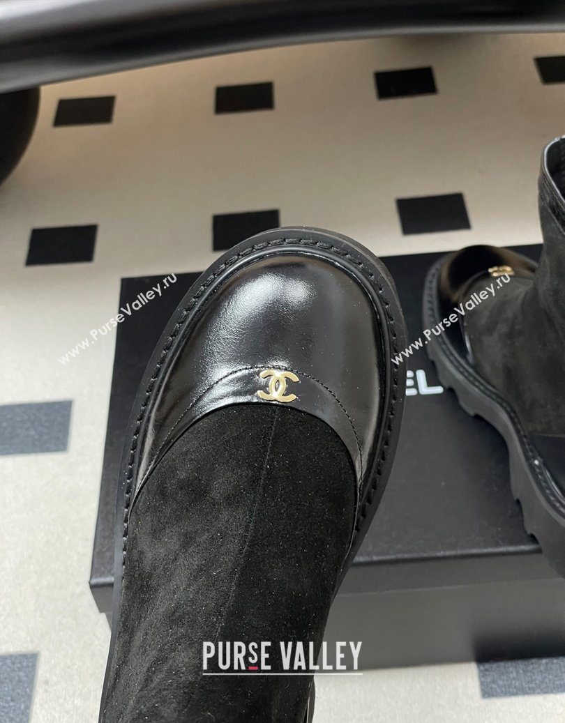Chanel Suede and Shiny Calfskin Platform Ankle Boots Black 2025 CH110404 (MD-251104067)