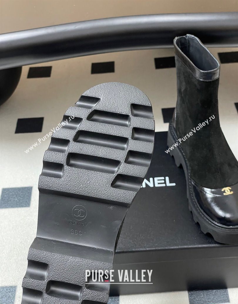 Chanel Suede and Shiny Calfskin Platform Ankle Boots Black 2025 CH110404 (MD-251104067)