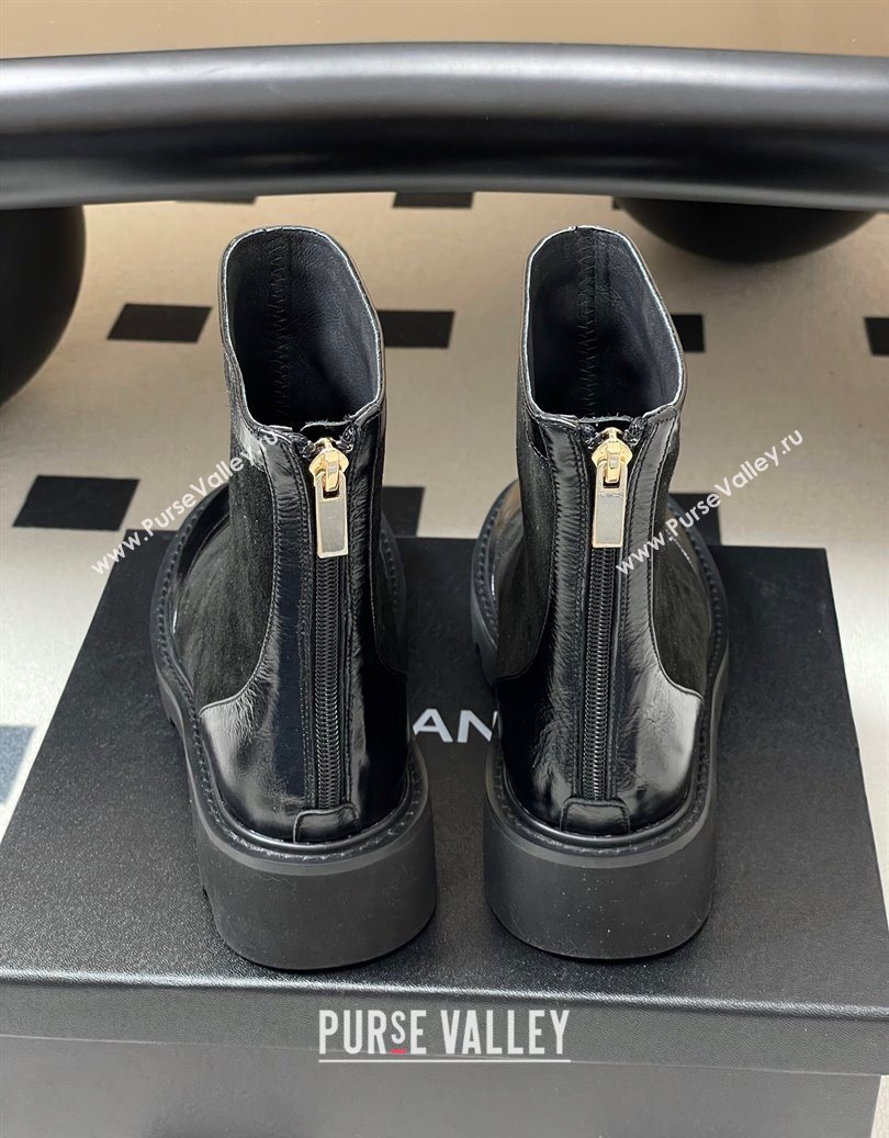 Chanel Suede and Shiny Calfskin Platform Ankle Boots Black 2025 CH110404 (MD-251104067)