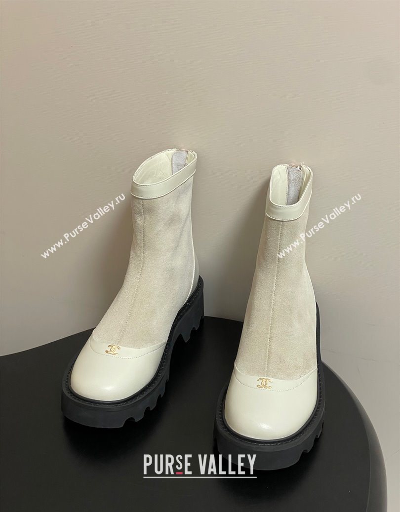 Chanel Suede and Shiny Calfskin Platform Ankle Boots White 2025 CH110404 (MD-251104068)