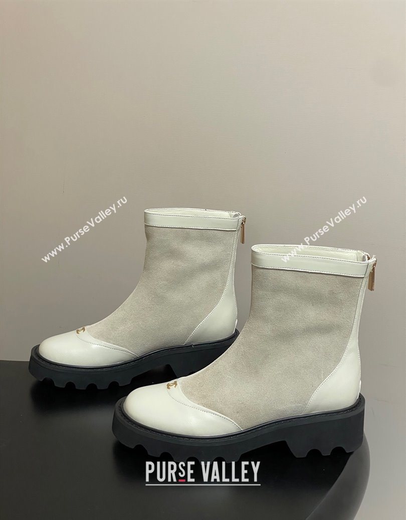 Chanel Suede and Shiny Calfskin Platform Ankle Boots White 2025 CH110404 (MD-251104068)