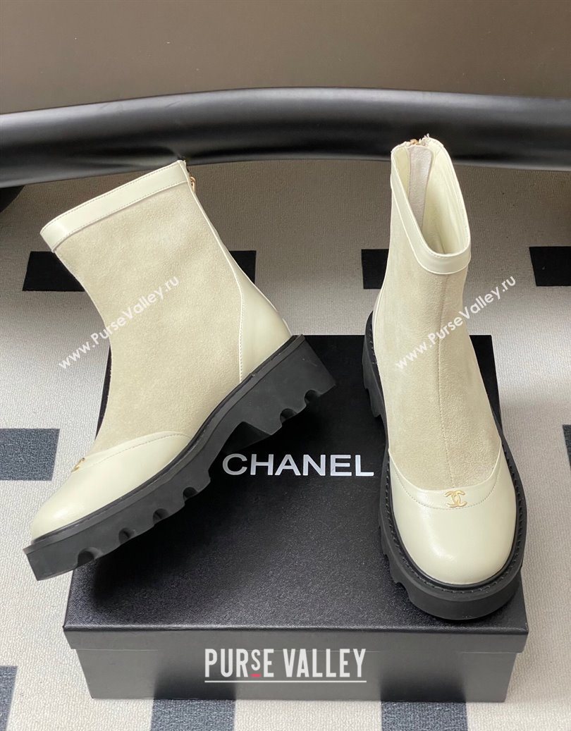 Chanel Suede and Shiny Calfskin Platform Ankle Boots White 2025 CH110404 (MD-251104068)