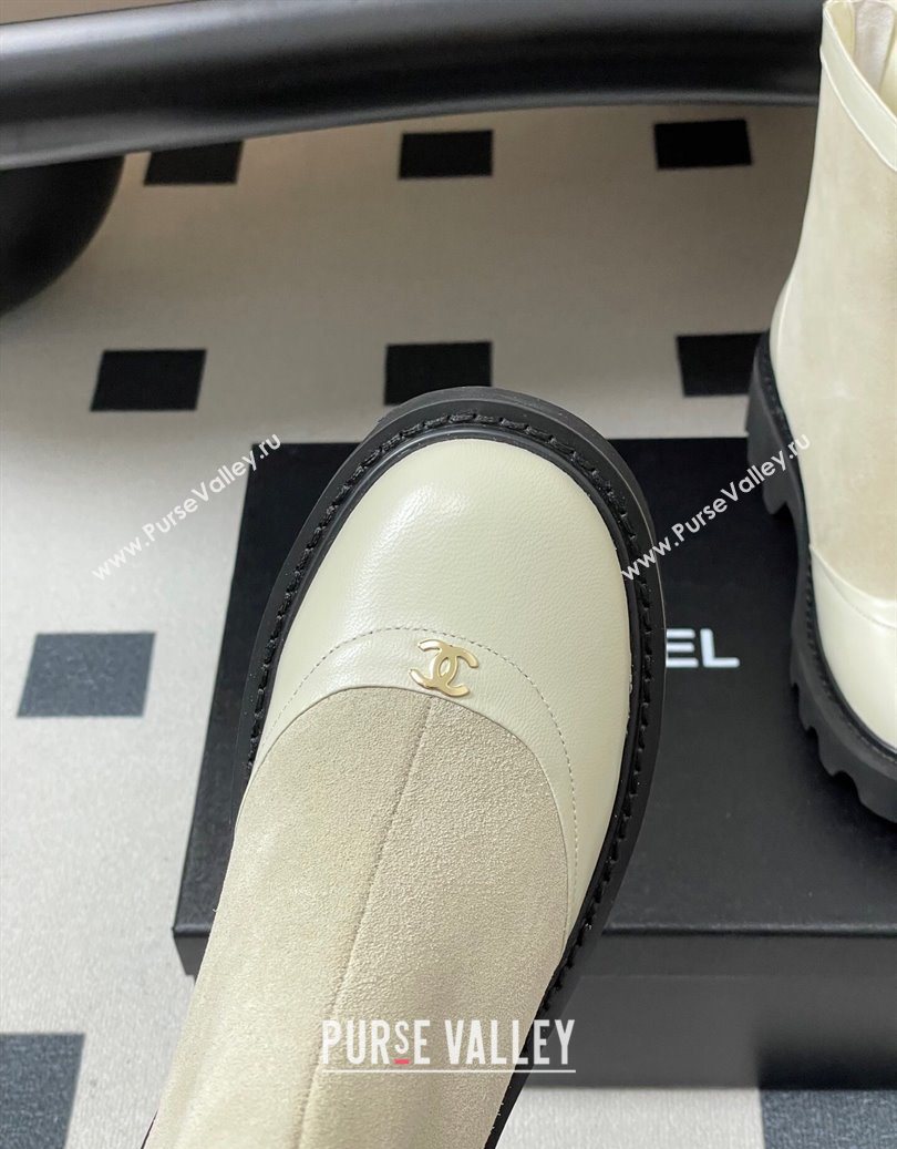 Chanel Suede and Shiny Calfskin Platform Ankle Boots White 2025 CH110404 (MD-251104068)