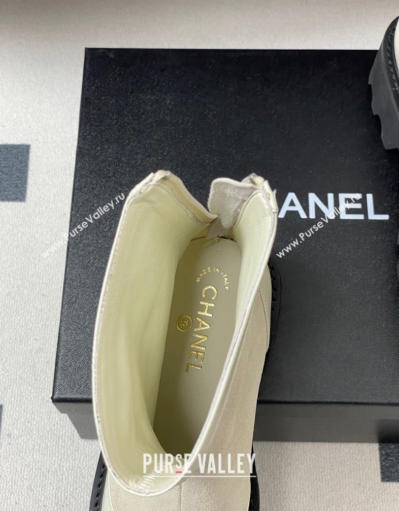 Chanel Suede and Shiny Calfskin Platform Ankle Boots White 2025 CH110404 (MD-251104068)