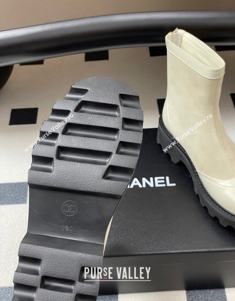 Chanel Suede and Shiny Calfskin Platform Ankle Boots White 2025 CH110404 (MD-251104068)