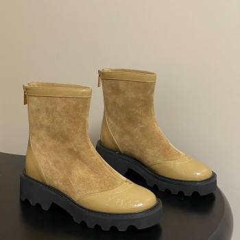 Chanel Suede and Shiny Calfskin Platform Ankle Boots Beige Yellow 2025 CH110404 (MD-251104069)