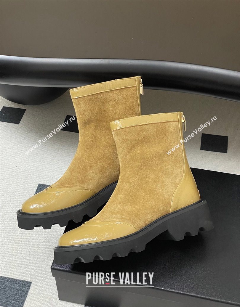 Chanel Suede and Shiny Calfskin Platform Ankle Boots Beige Yellow 2025 CH110404 (MD-251104069)