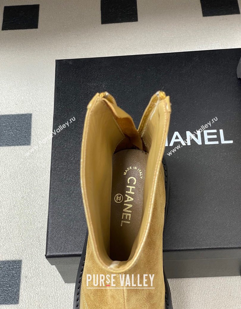 Chanel Suede and Shiny Calfskin Platform Ankle Boots Beige Yellow 2025 CH110404 (MD-251104069)
