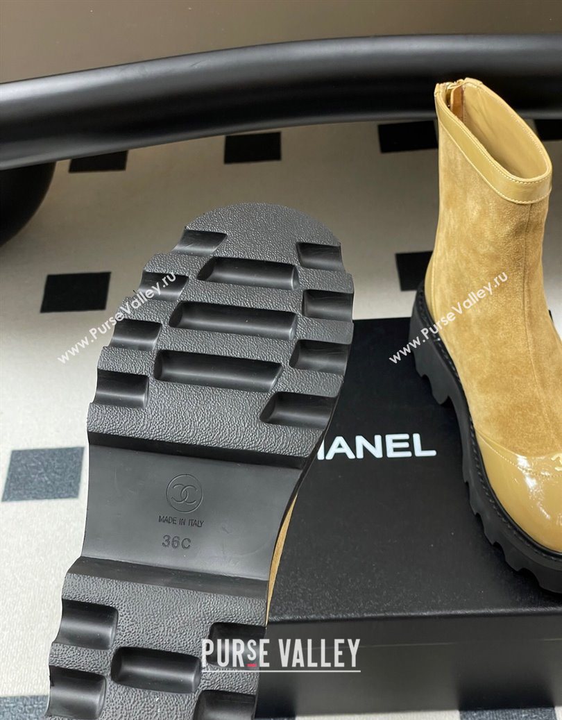 Chanel Suede and Shiny Calfskin Platform Ankle Boots Beige Yellow 2025 CH110404 (MD-251104069)