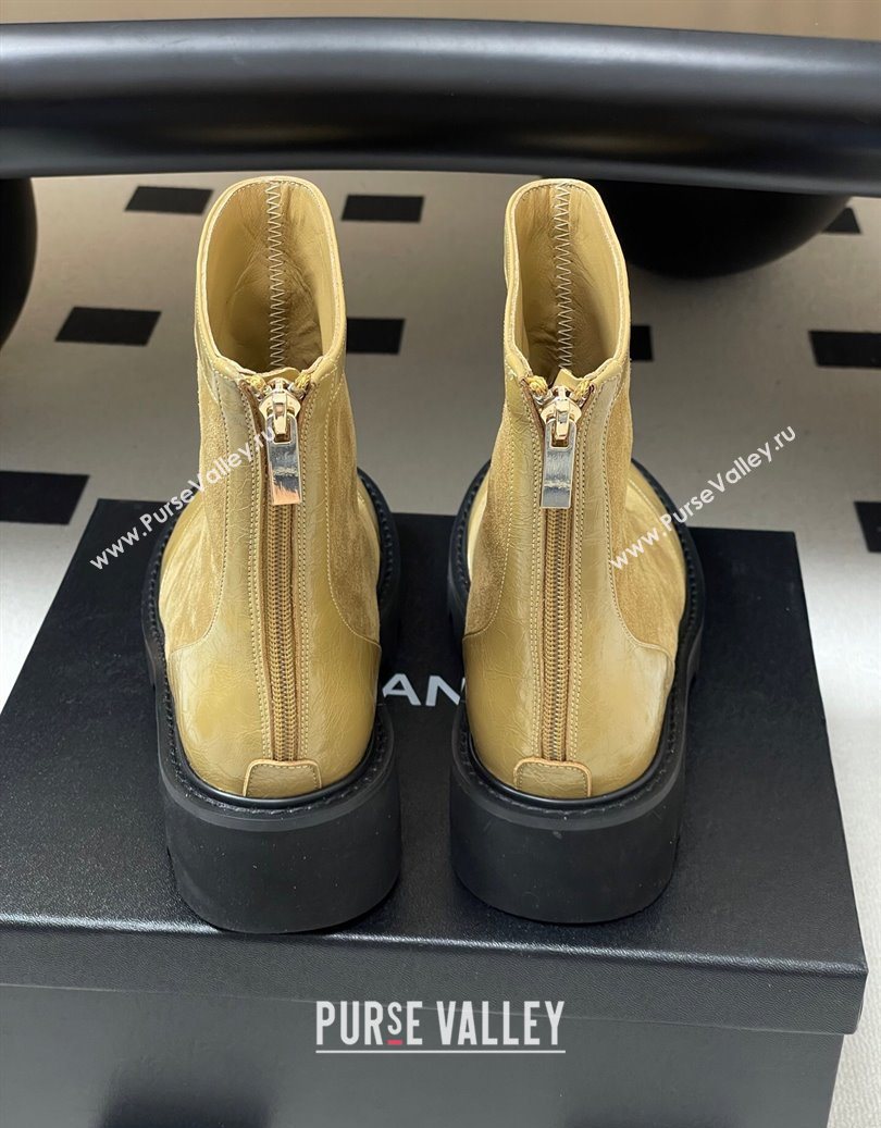 Chanel Suede and Shiny Calfskin Platform Ankle Boots Beige Yellow 2025 CH110404 (MD-251104069)