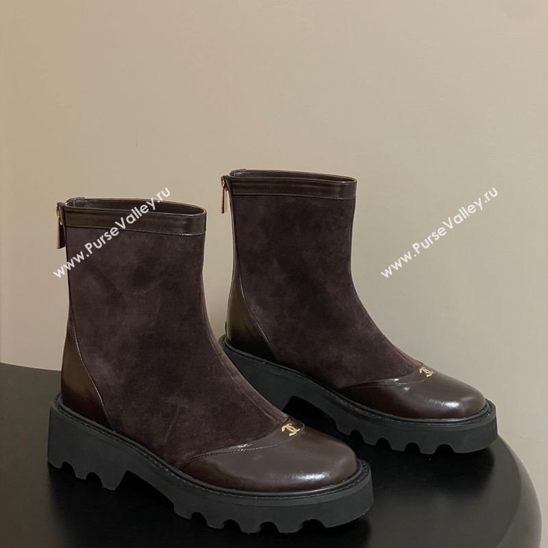 Chanel Suede and Shiny Calfskin Platform Ankle Boots Brown 2025 CH110404 (MD-251104070)