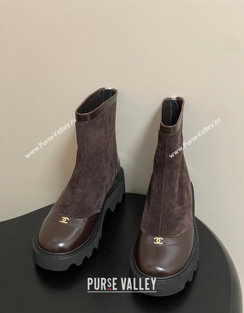 Chanel Suede and Shiny Calfskin Platform Ankle Boots Brown 2025 CH110404 (MD-251104070)
