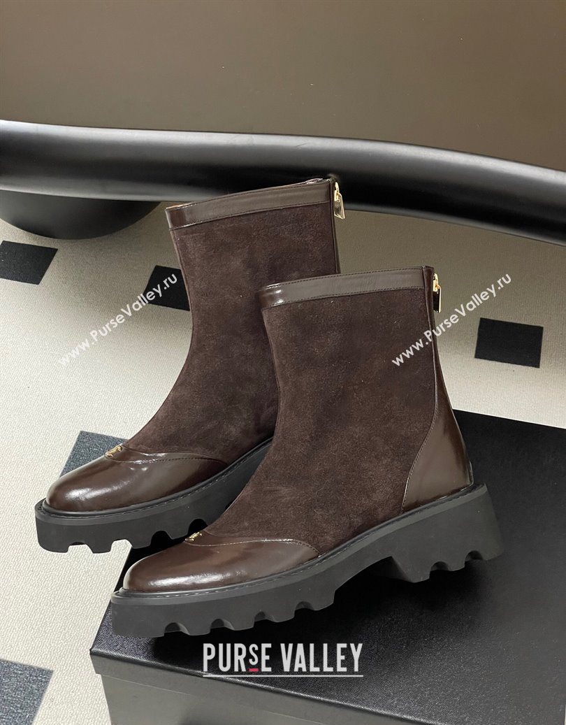 Chanel Suede and Shiny Calfskin Platform Ankle Boots Brown 2025 CH110404 (MD-251104070)