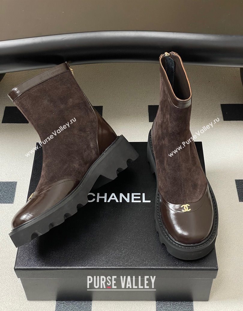 Chanel Suede and Shiny Calfskin Platform Ankle Boots Brown 2025 CH110404 (MD-251104070)