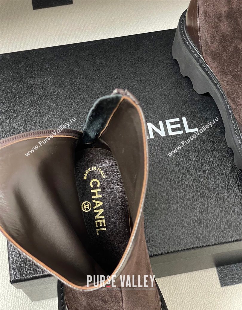 Chanel Suede and Shiny Calfskin Platform Ankle Boots Brown 2025 CH110404 (MD-251104070)