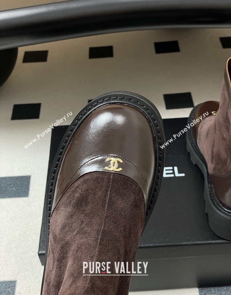 Chanel Suede and Shiny Calfskin Platform Ankle Boots Brown 2025 CH110404 (MD-251104070)