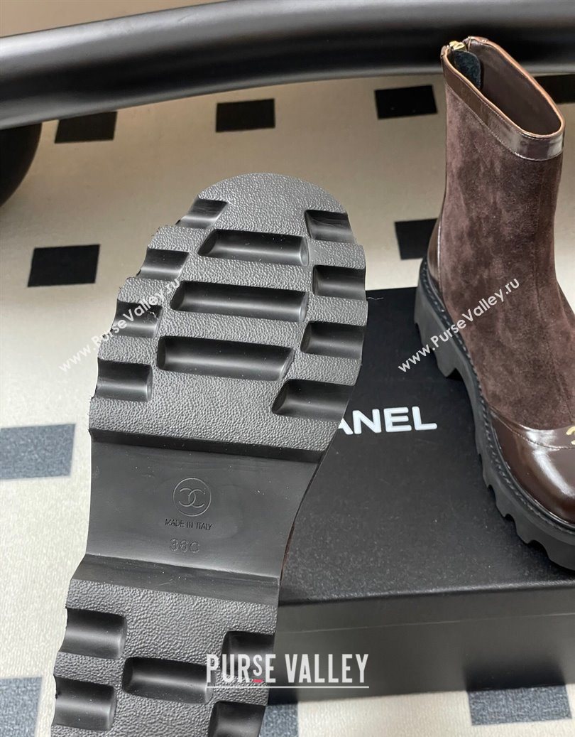 Chanel Suede and Shiny Calfskin Platform Ankle Boots Brown 2025 CH110404 (MD-251104070)