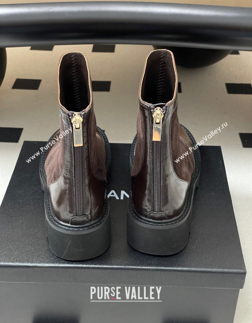 Chanel Suede and Shiny Calfskin Platform Ankle Boots Brown 2025 CH110404 (MD-251104070)